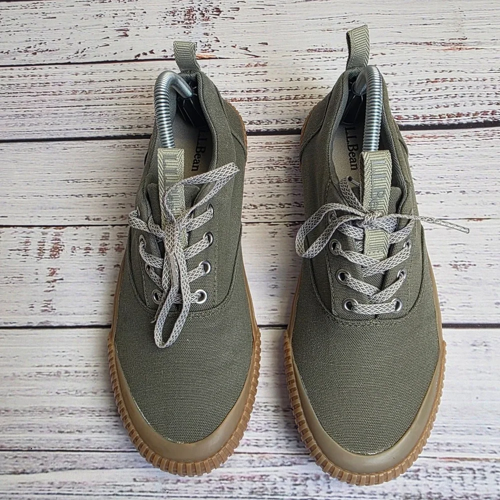 LL Bean Eco Woods Lace Up Mens Canvas Sneakers Olive Green Shoes 515716 Size 8.5 - Picture 4 of 10